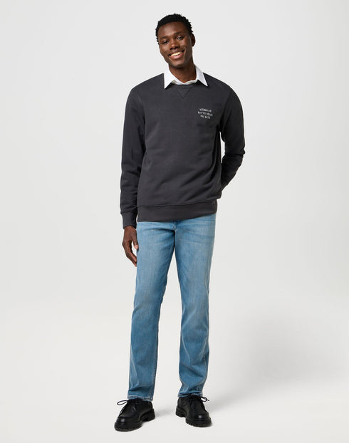 Wrangler Men's Embroidery Crew Neck Sweatshirt In Faded Black - Rodeo In