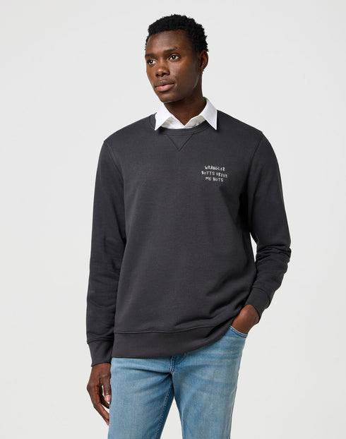 Wrangler Men's Embroidery Crew Neck Sweatshirt In Faded Black