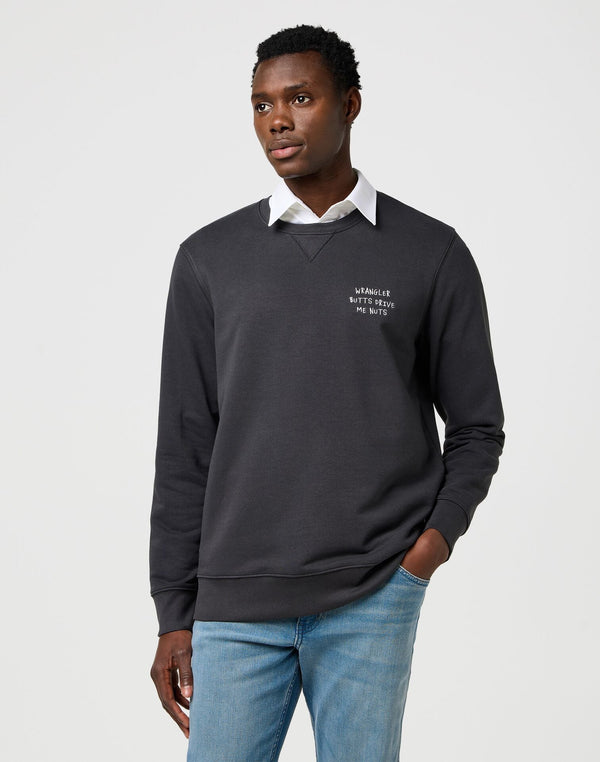 Wrangler Men's Embroidery Crew Neck Sweatshirt In Faded Black - Rodeo In