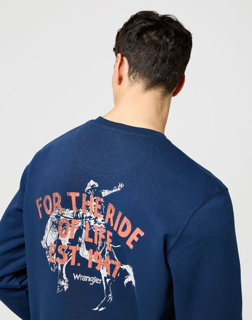 Wrangler Men's Graphic Crew Neck Sweatshirt in Black Iris - Rodeo In