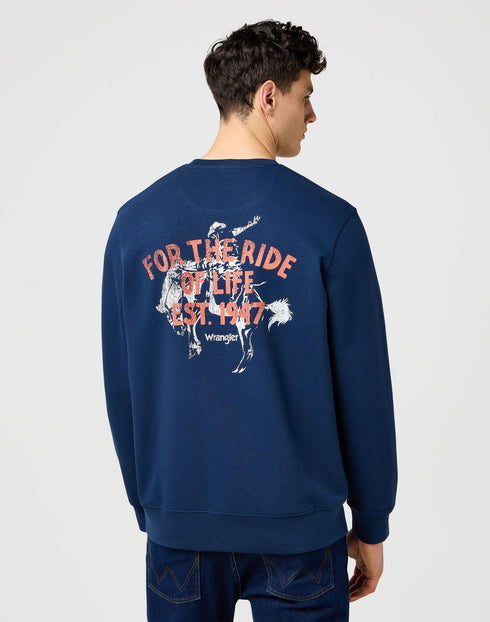 Wrangler Men's Graphic Crew Neck Sweatshirt in Black Iris - Rodeo In
