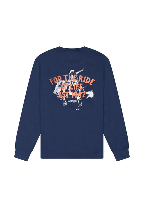 Wrangler Men's Graphic Crew Neck Sweatshirt in Black Iris - Rodeo In