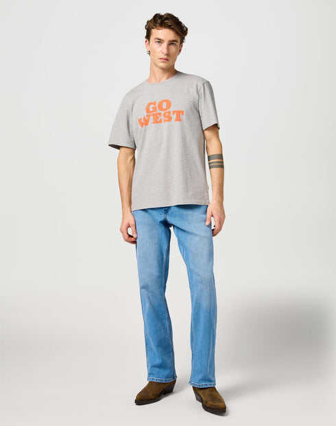 Wrangler Men's Graphic Go West T-Shirt In Mid Grey Melee