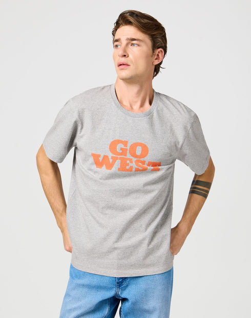 Wrangler Men's Graphic Go West T-Shirt In Mid Grey Melee