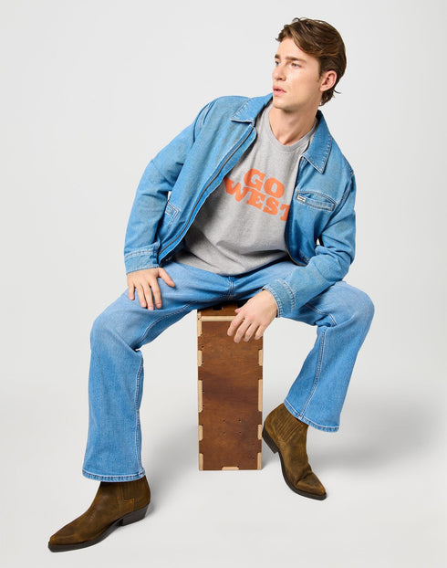 Wrangler Men's Graphic Go West T-Shirt In Mid Grey Melee