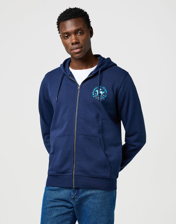 Wrangler Men's Graphic Zip Hoodie In Navy - Rodeo In