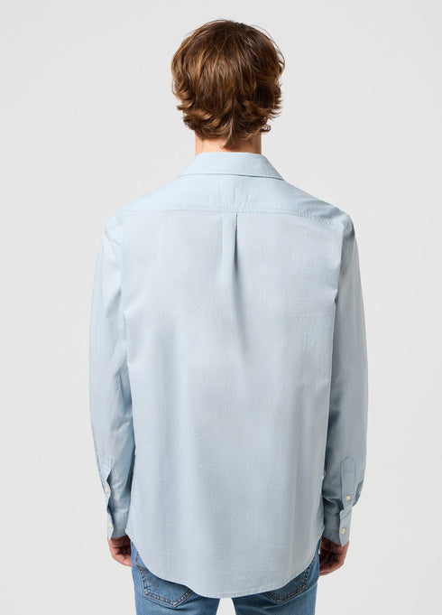 Wrangler Men's Long Sleeve 1 Pocket Shirt In Blue Fog