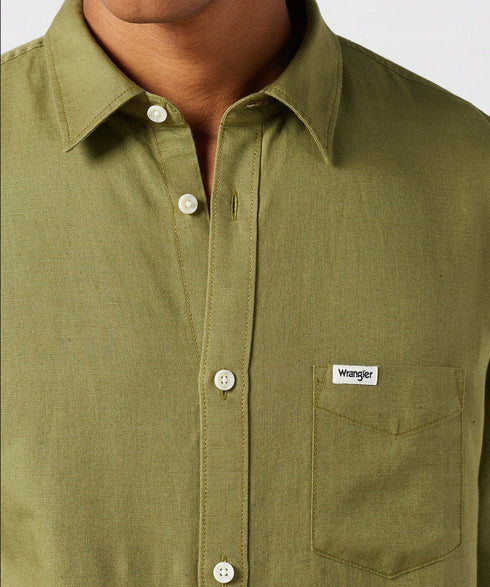 Wrangler Men's Long Sleeve 1 Pocket Shirt In Capulet Olive