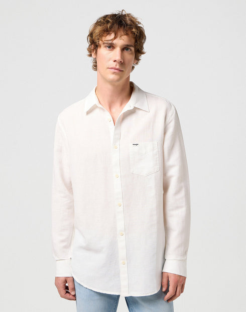 Wrangler Men's Long Sleeve 1 Pocket Shirt In Worn White