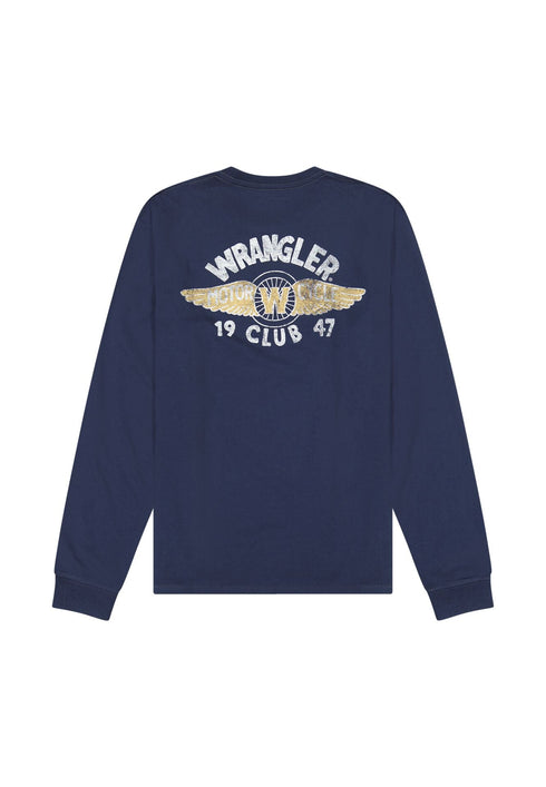 Wrangler Men's Long Sleeve Americana T-Shirt In Navy - Rodeo In