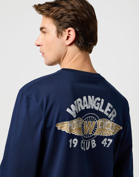 Wrangler Men's Long Sleeve Americana T-Shirt In Navy - Rodeo In