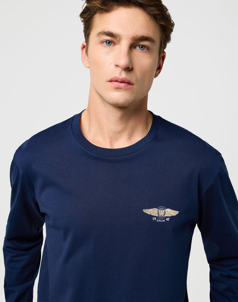 Wrangler Men's Long Sleeve Americana T-Shirt In Navy - Rodeo In