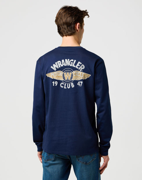 Wrangler Men's Long Sleeve Americana T-Shirt In Navy - Rodeo In