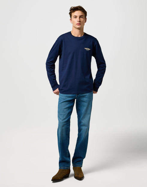 Wrangler Men's Long Sleeve Americana T-Shirt In Navy - Rodeo In