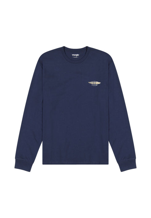 Wrangler Men's Long Sleeve Americana T-Shirt In Navy - Rodeo In