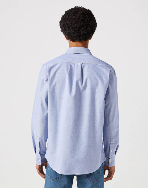Wrangler Men's Long Sleeve Shirt In Oxford Blue - Rodeo In