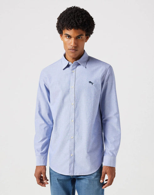 Wrangler Men's Long Sleeve Shirt In Oxford Blue - Rodeo In