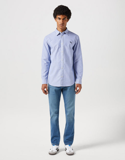 Wrangler Men's Long Sleeve Shirt In Oxford Blue - Rodeo In