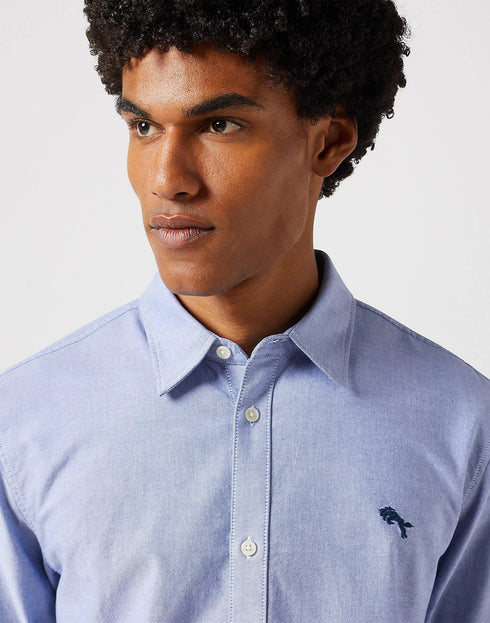Wrangler Men's Long Sleeve Shirt In Oxford Blue - Rodeo In