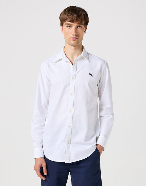 Wrangler Men's Long Sleeve Shirt In White Oxford