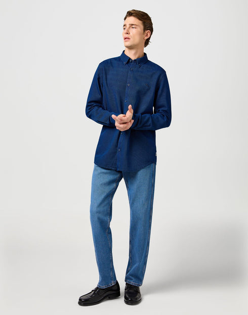 Wrangler Men's Oxford Denim Shirt In Indigo Oxford - Rodeo In