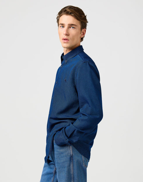 Wrangler Men's Oxford Denim Shirt In Indigo Oxford - Rodeo In