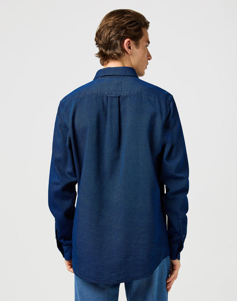Wrangler Men's Oxford Denim Shirt In Indigo Oxford - Rodeo In