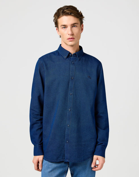 Wrangler Men's Oxford Denim Shirt In Indigo Oxford - Rodeo In