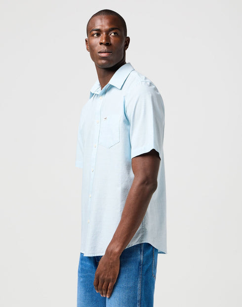 Wrangler Men's Short Sleeve 1 Pkt Shirt In Dream Blue