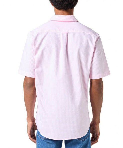 Wrangler Men's Short Sleeve Shirt In Pink Stripe Oxford