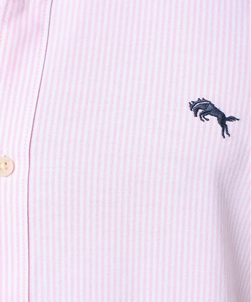 Wrangler Men's Short Sleeve Shirt In Pink Stripe Oxford