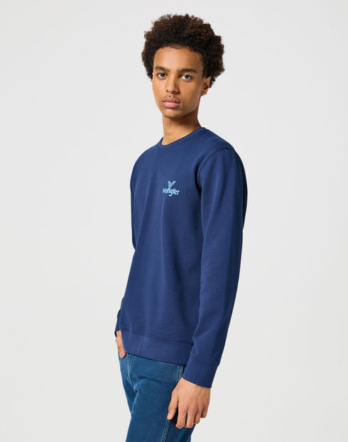 Wrangler Men's Small Logo Crew Sweatshirt In Navy