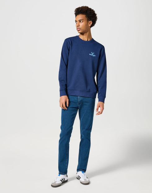 Wrangler Men's Small Logo Crew Sweatshirt In Navy