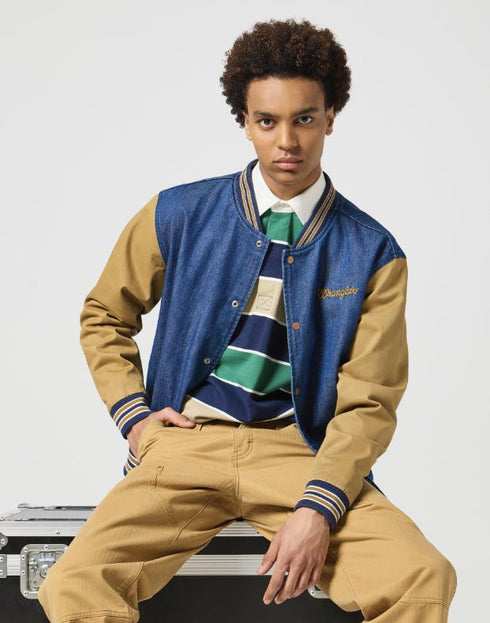 Wrangler Men's Varsity Jacket In Dijon