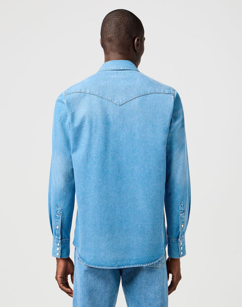 Wrangler Men's Western Shirt In Mid Light Wash