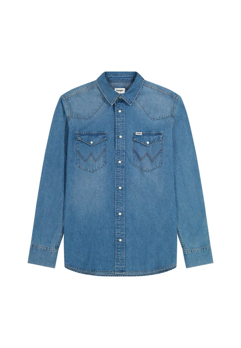 Wrangler Men's Western Shirt In Mid Light Wash