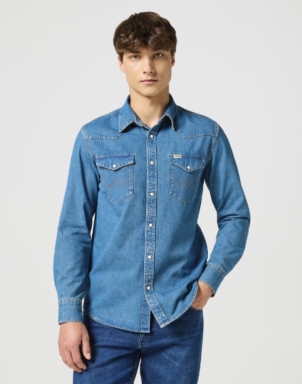 Wrangler Men's Western Shirt In Seas Foam Surf - Rodeo In