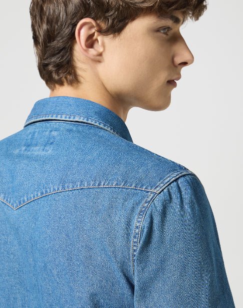 Wrangler Men's Western Shirt In Seas Foam Surf