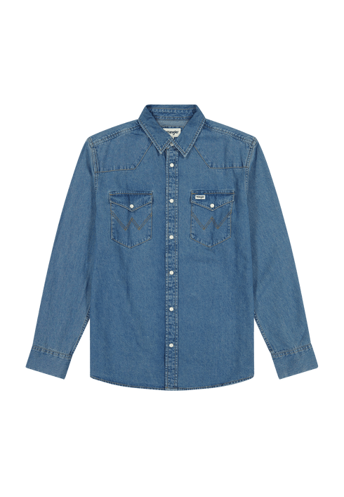 Wrangler Men's Western Shirt In Seas Foam Surf - Rodeo In