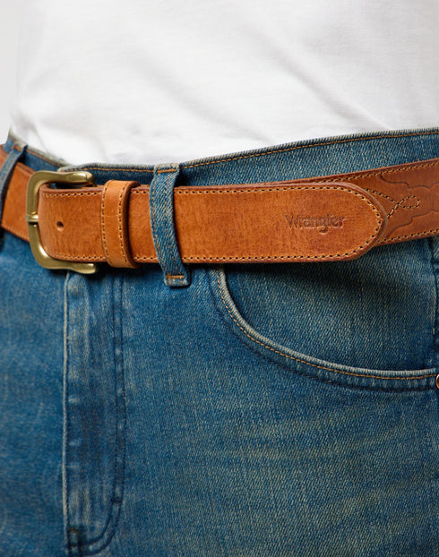 Wrangler Men's Western Stitch Belt In Cognac - Rodeo In