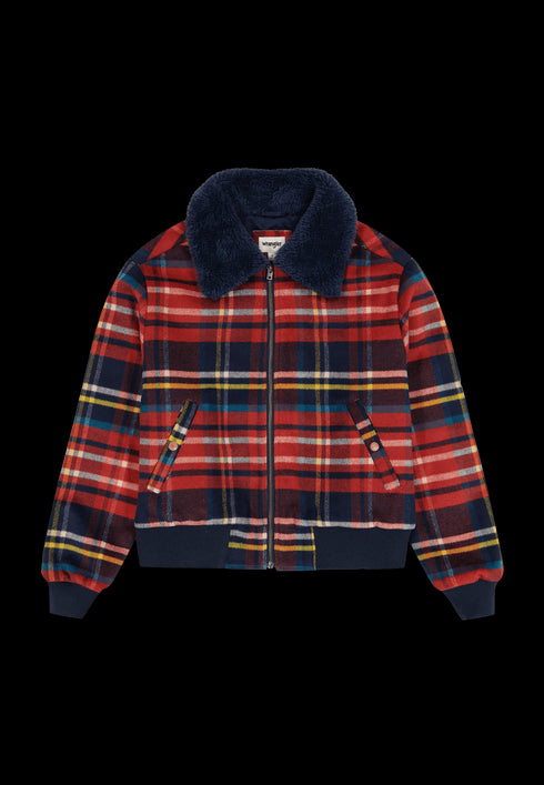 Wrangler Women's Aviator Jacket in Red Tartan
