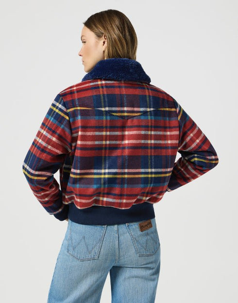 Wrangler Women's Aviator Jacket in Red Tartan