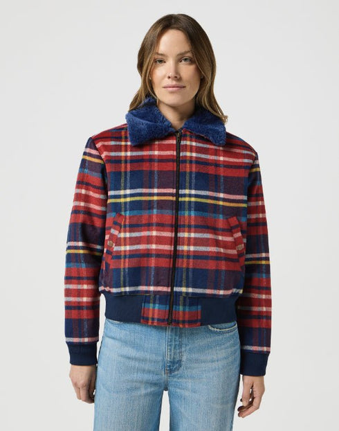 Wrangler Women's Aviator Jacket in Red Tartan
