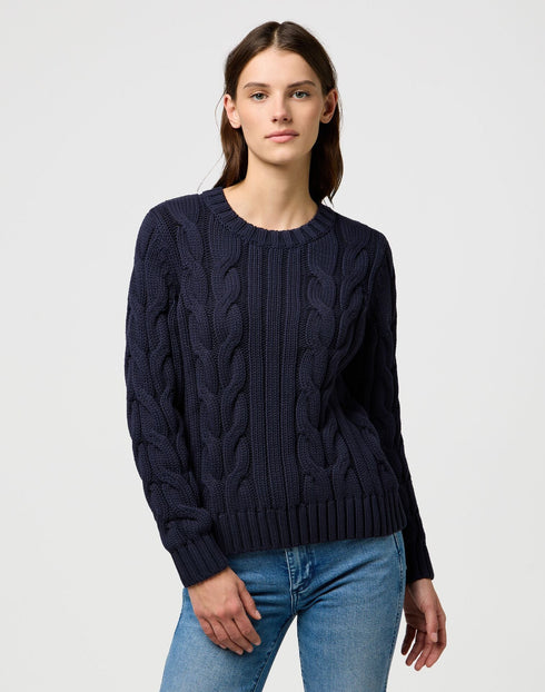 Wrangler Women's Cable Knit Crew Sweatshirt In Dark Navy
