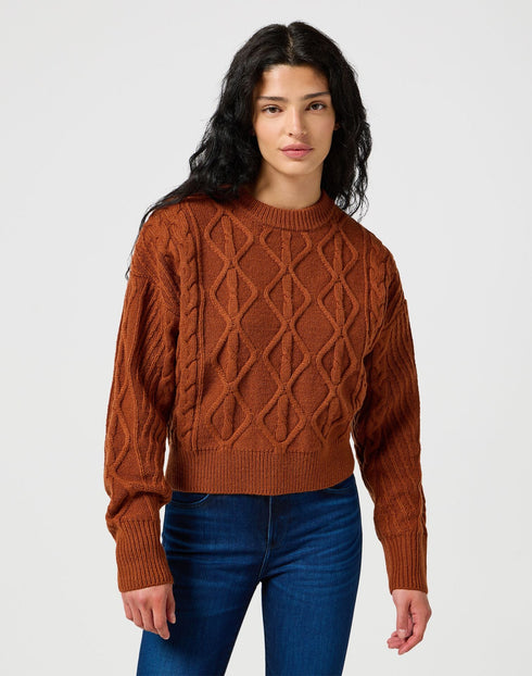 Wrangler Women's Cable Knit Sweater In Ginger Bread