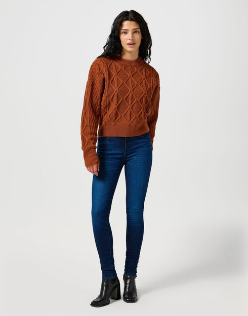 Wrangler Women's Cable Knit Sweater In Ginger Bread