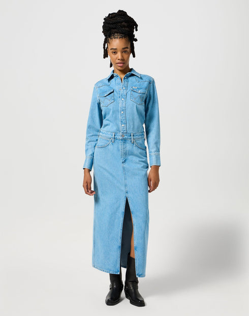 Wrangler Women's Denim Match Up Dress In Light Blue