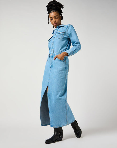 Wrangler Women's Denim Match Up Dress In Light Blue
