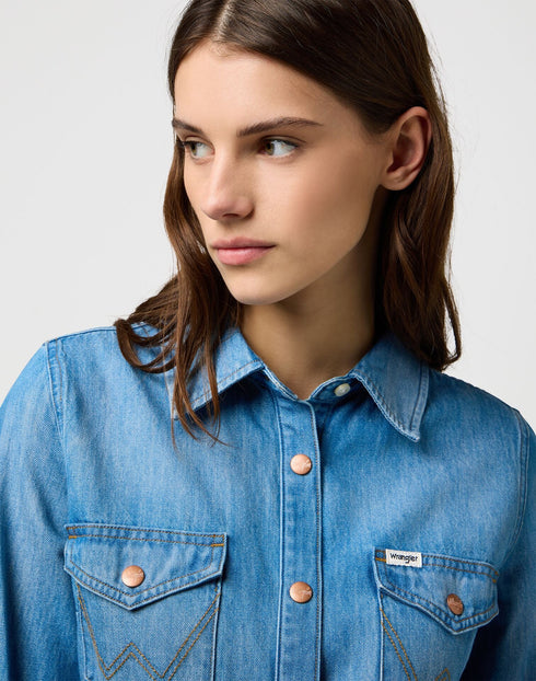 Wrangler Women's Denim Shirt Dress In Forst - Rodeo In