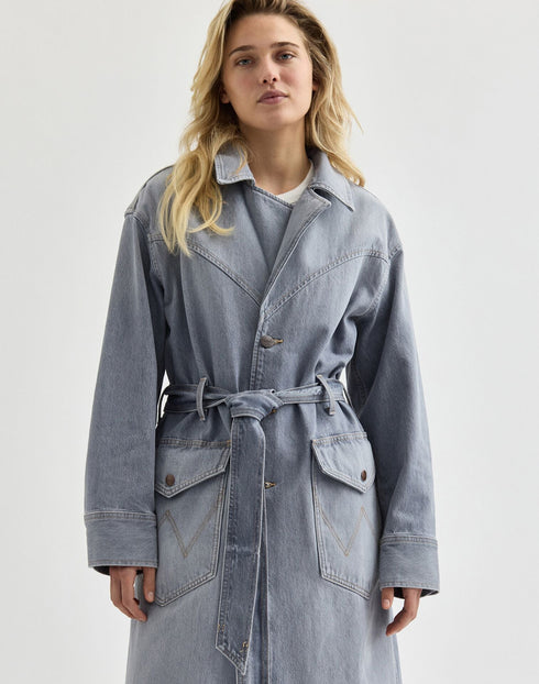 Wrangler Women's Denim Trench Coat In Haute Haze - Rodeo In